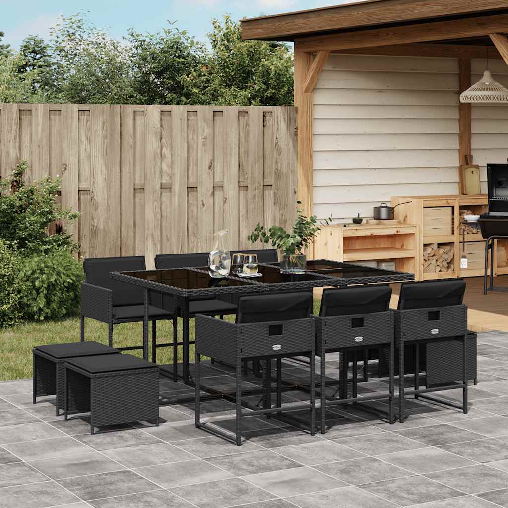 vidaXL 9-delige Tuinset poly rattan zwart