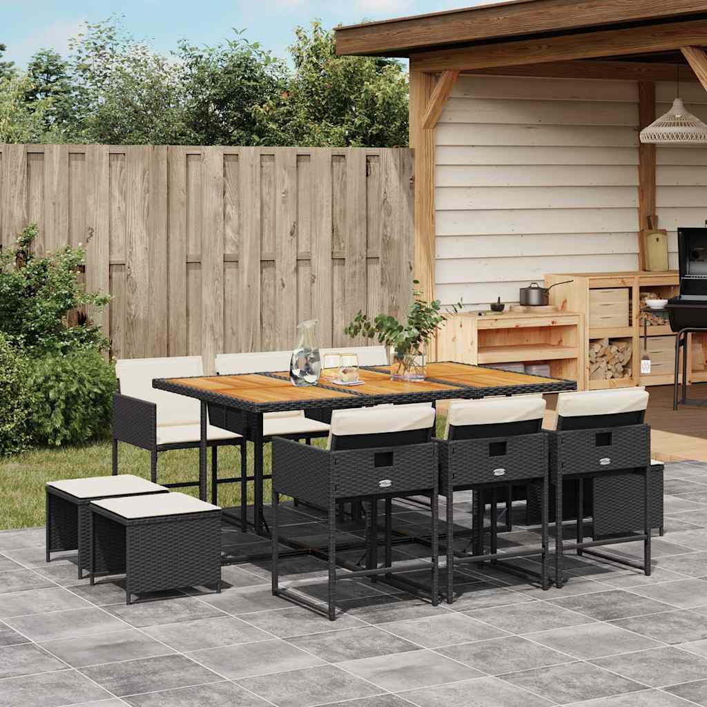 vidaXL 9-delige Tuinset poly rattan zwart