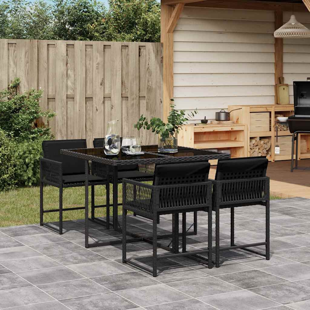 vidaXL 5-piece Garden Dining Set with Cushions Poly Rattan Black
