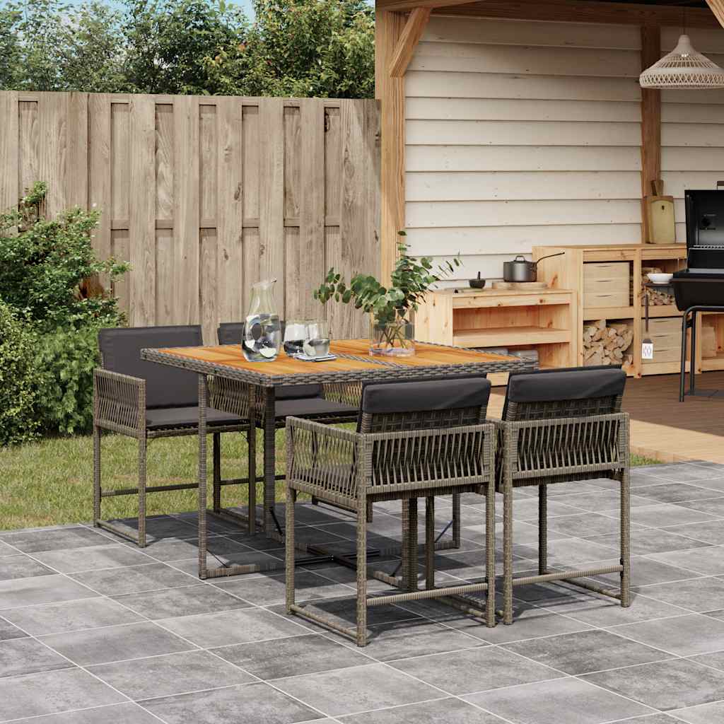 vidaXL 5-piece Garden Dining Set with Cushions Poly Rattan Black