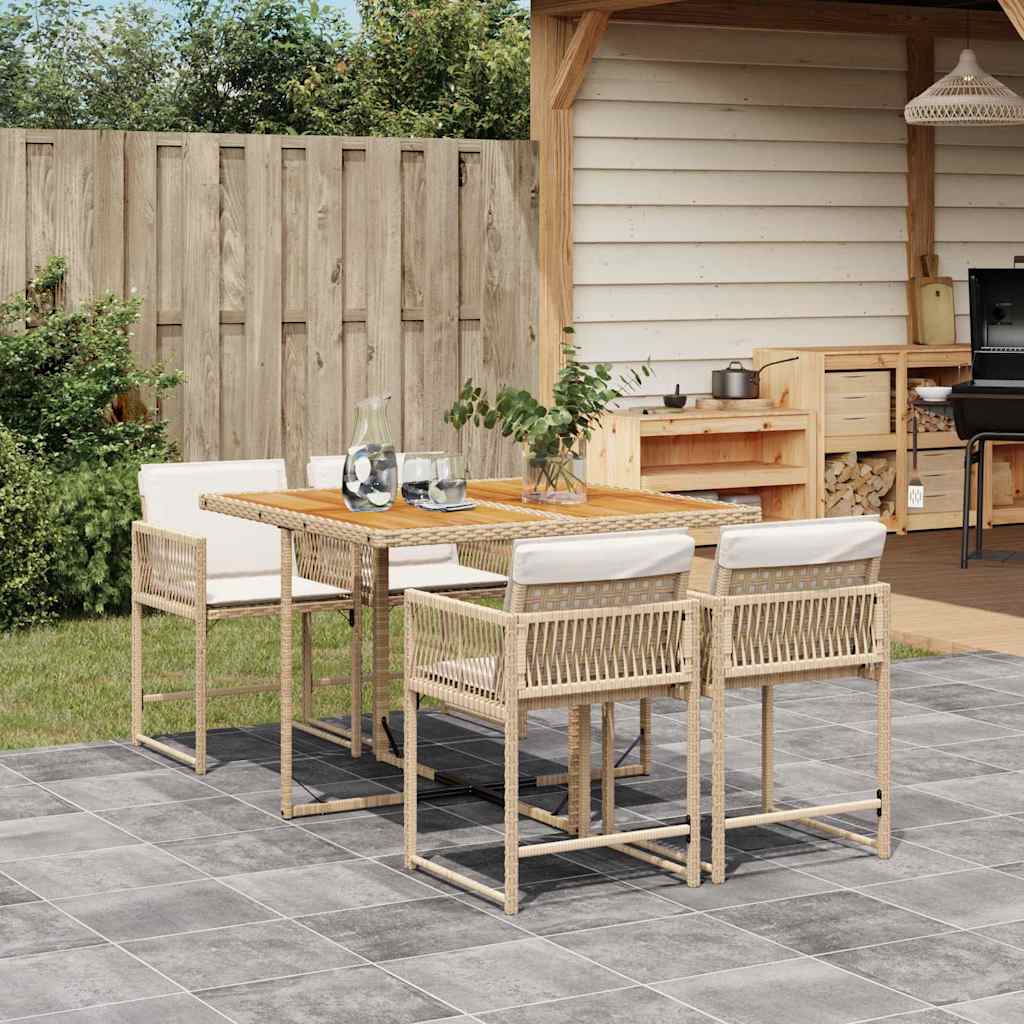 vidaXL 5-piece Garden Dining Set with Cushions Poly Rattan Black
