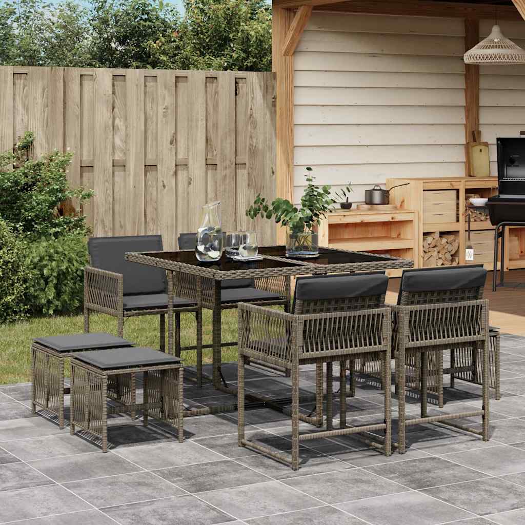 vidaXL 9-delige Tuinset poly rattan zwart