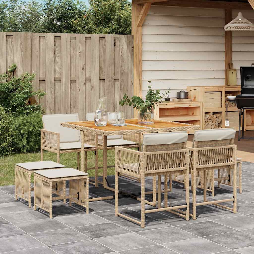 vidaXL 9-delige Tuinset poly rattan zwart