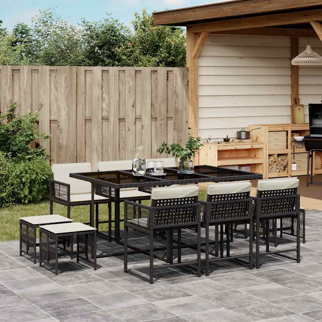 vidaXL 9-delige Tuinset poly rattan zwart
