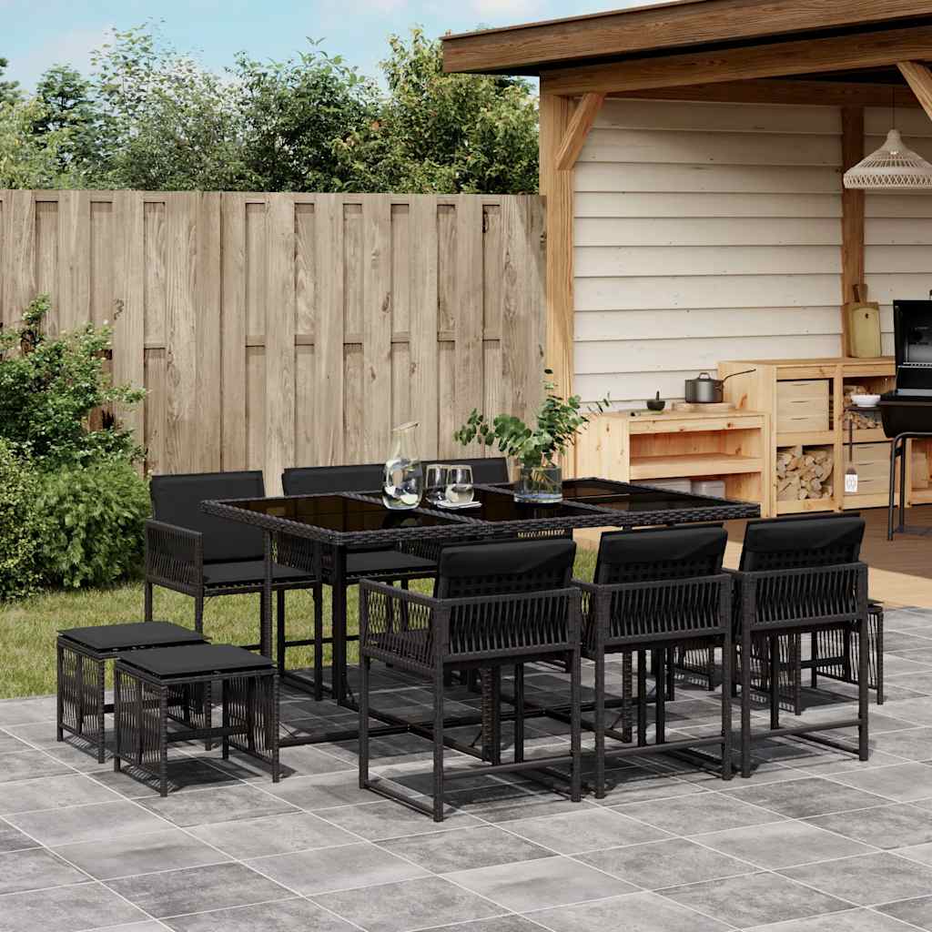 vidaXL 9-delige Tuinset poly rattan zwart
