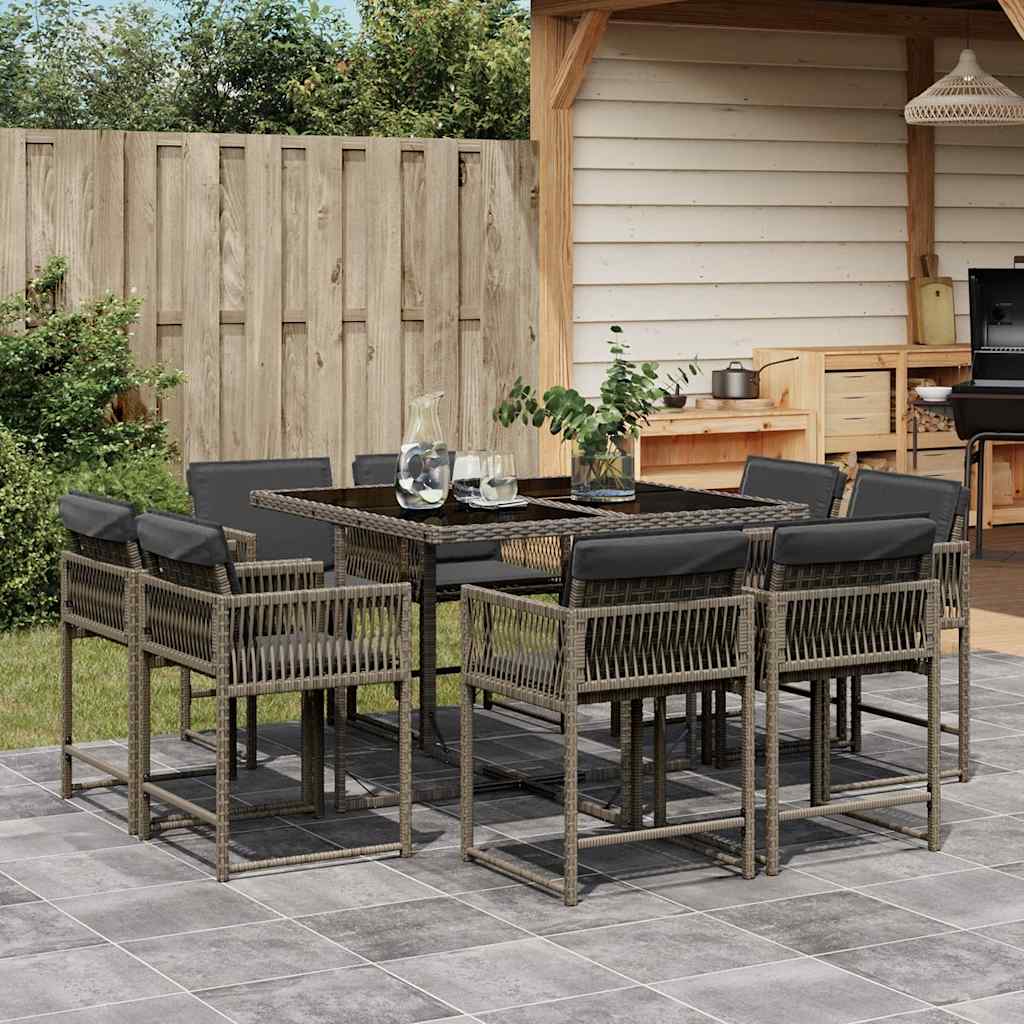 vidaXL 9-delige Tuinset poly rattan zwart