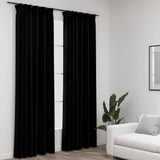 vidaXL Linen-Look Blackout Curtains with Hooks 2 pcs 140x175 cm Black
