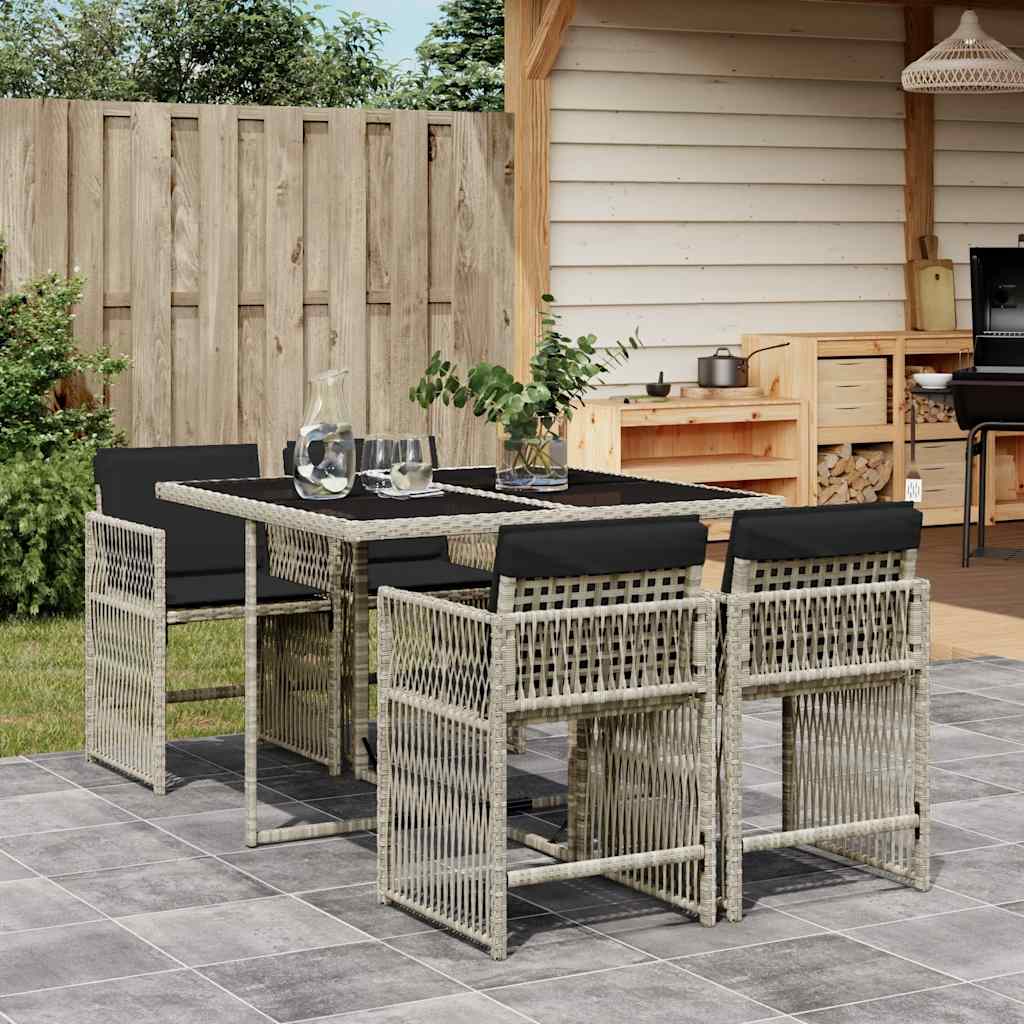 vidaXL 5-delige Tuinset met kussens poly rattan zwart