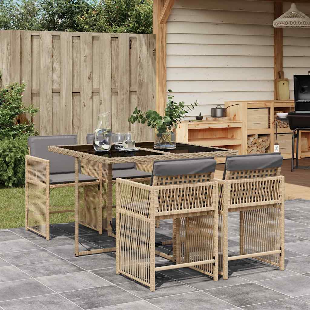 vidaXL 5-delige Tuinset met kussens poly rattan zwart