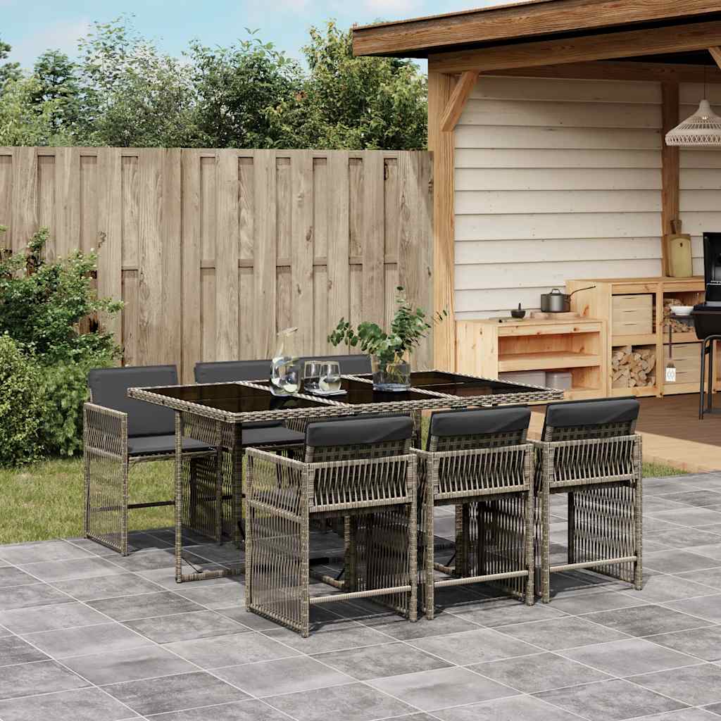 vidaXL 5-delige Tuinset met kussens poly rattan zwart