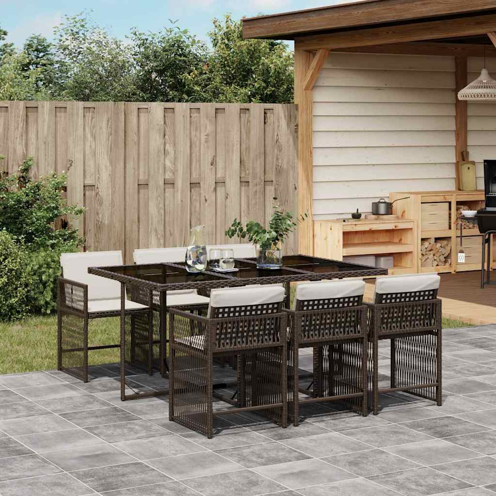 vidaXL 5-delige Tuinset met kussens poly rattan zwart