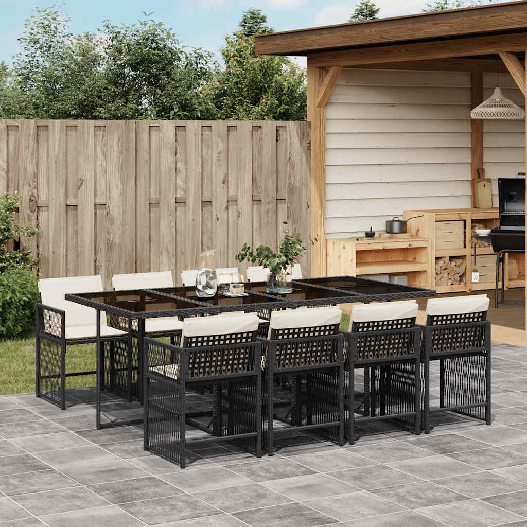 vidaXL 5-delige Tuinset met kussens poly rattan zwart