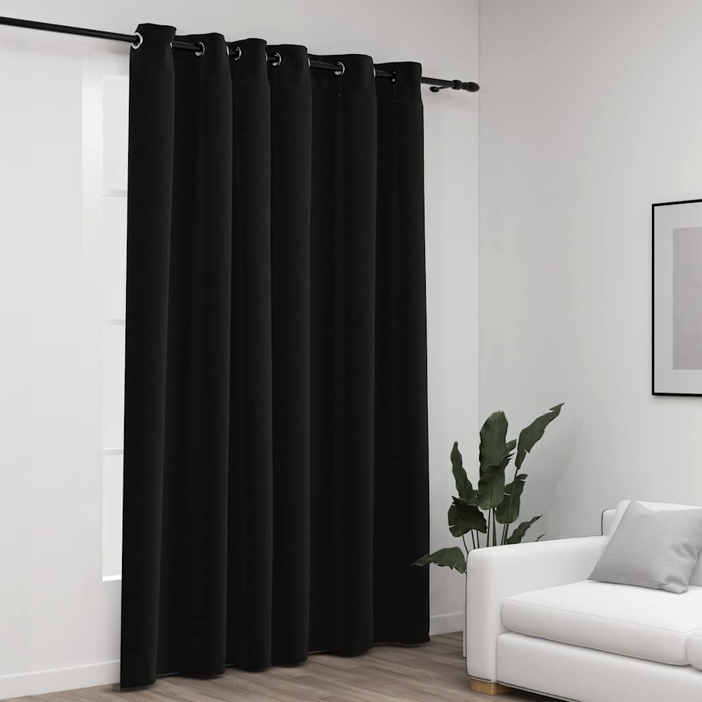 vidaXL Gordijn linnen-look verduisterend met ogen 290x245 cm zwart