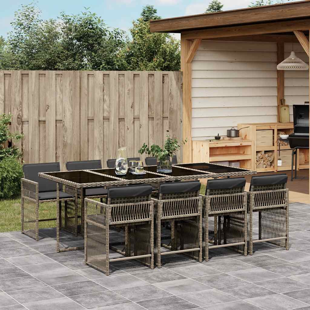 vidaXL 5-delige Tuinset met kussens poly rattan zwart
