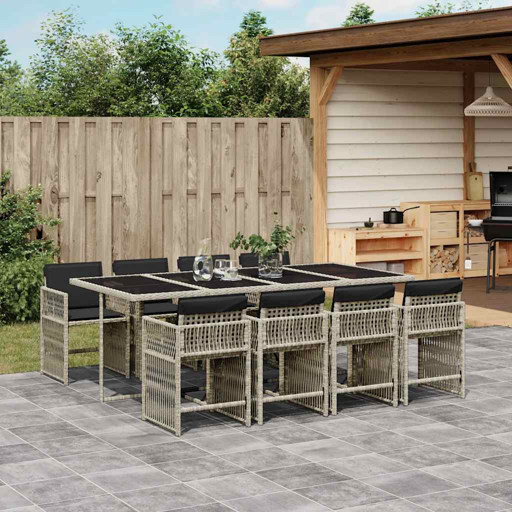 vidaXL 5-delige Tuinset met kussens poly rattan zwart