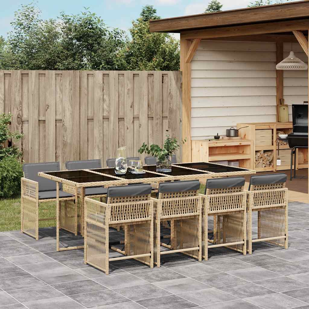 vidaXL 5-delige Tuinset met kussens poly rattan zwart