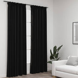 vidaXL Linen-Look Blackout Curtains with Hooks 2 pcs 140x175 cm Black