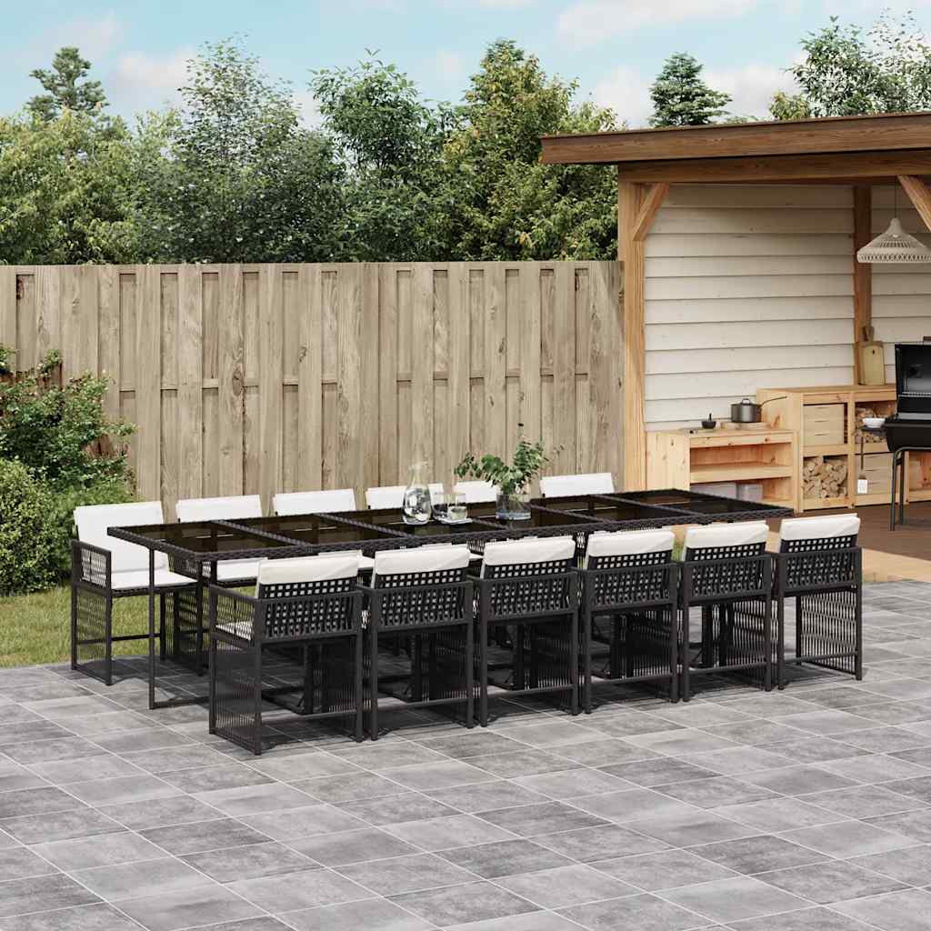 vidaXL 5-delige Tuinset met kussens poly rattan zwart