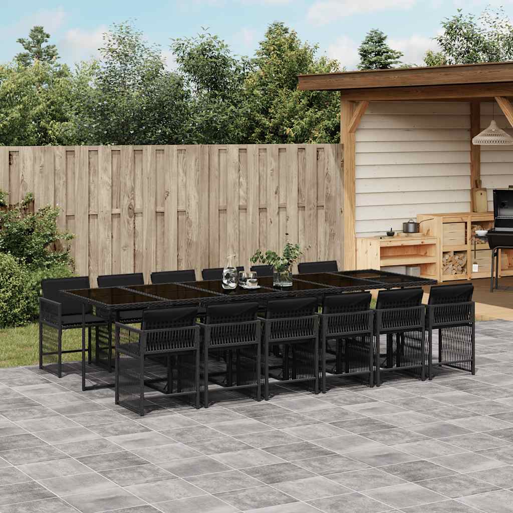 vidaXL 5-delige Tuinset met kussens poly rattan zwart