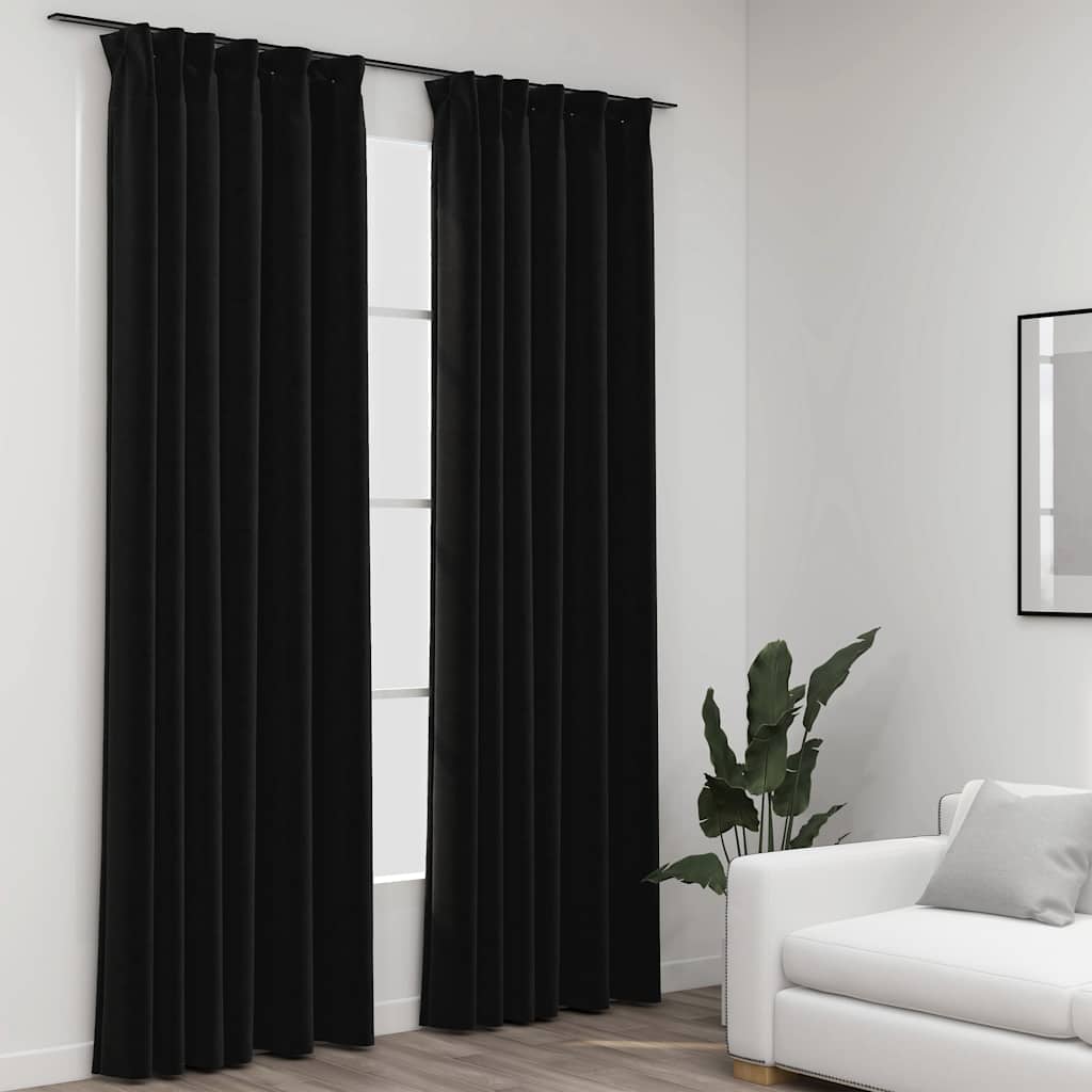 vidaXL Linen-Look Blackout Curtains with Hooks 2 pcs 140x175 cm Black