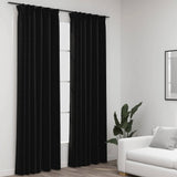 vidaXL Linen-Look Blackout Curtains with Hooks 2 pcs 140x175 cm Black
