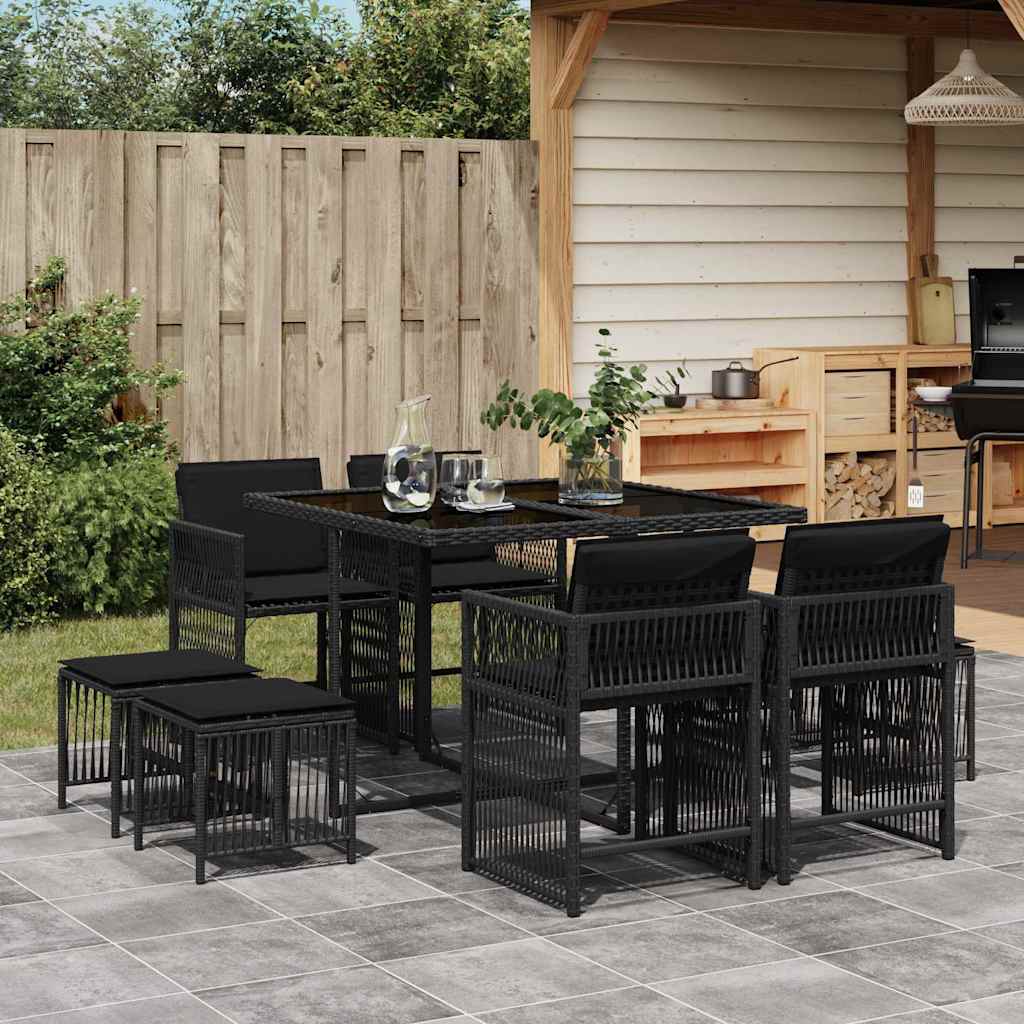 vidaXL 9-delige Tuinset poly rattan zwart