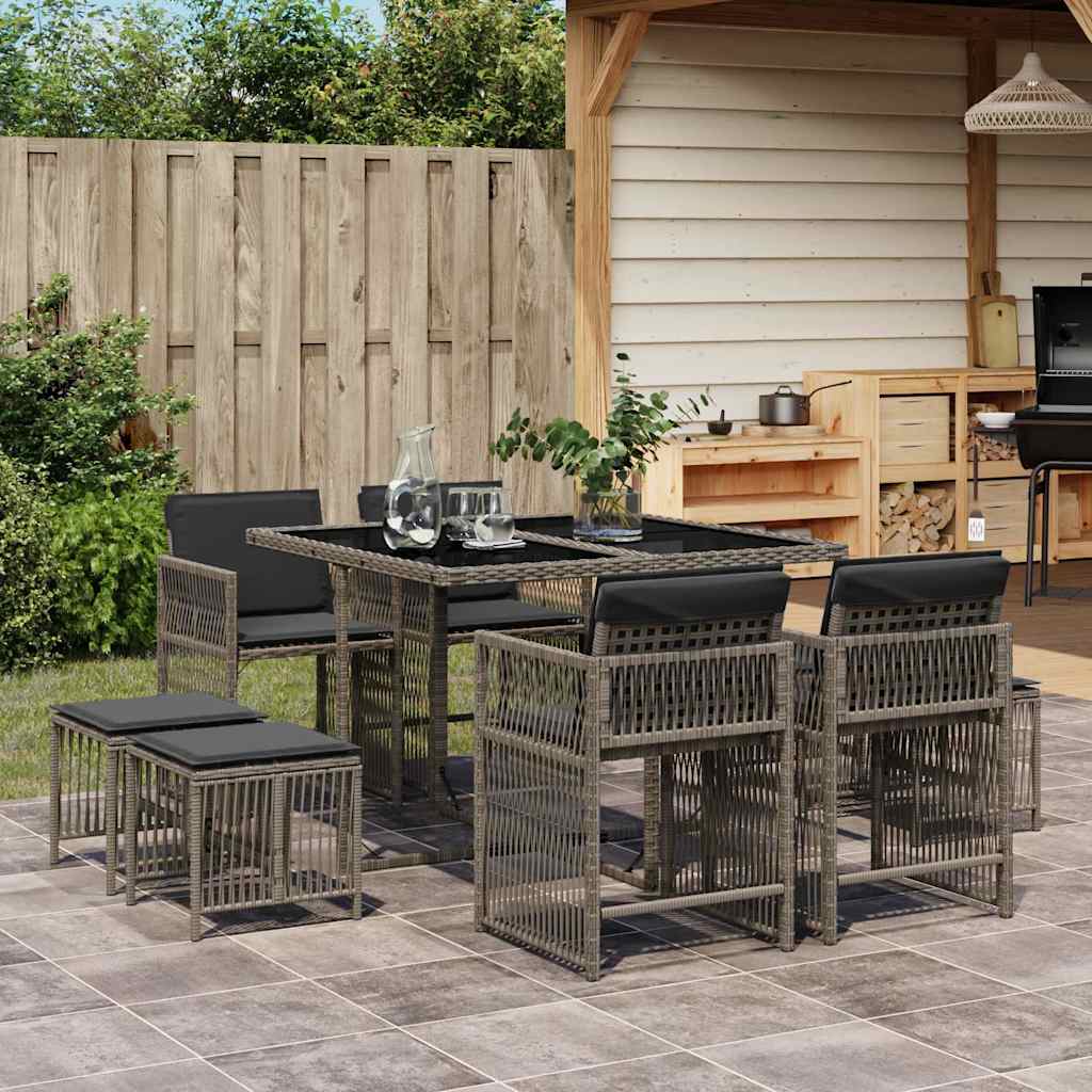 vidaXL 9-delige Tuinset poly rattan zwart
