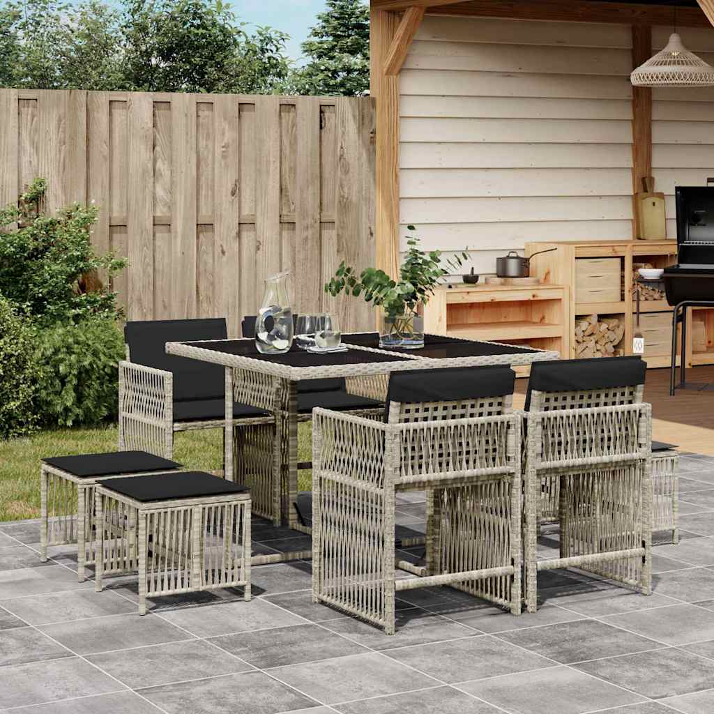 vidaXL 9-delige Tuinset poly rattan zwart