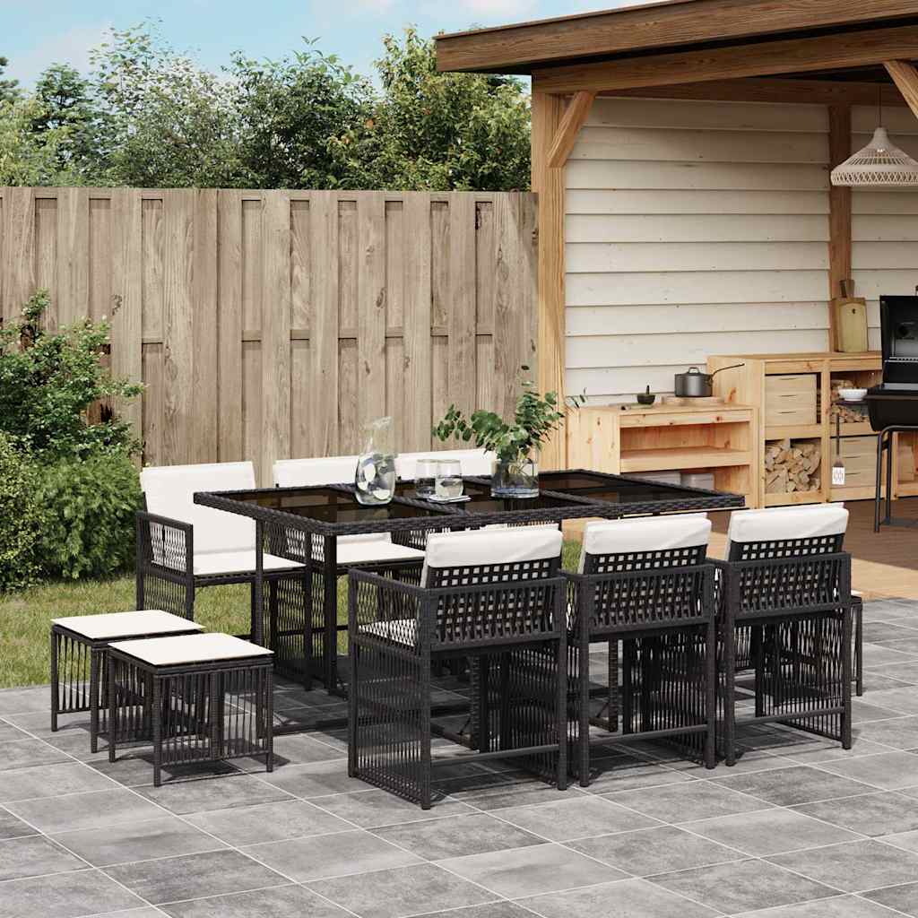 vidaXL 9-delige Tuinset poly rattan zwart