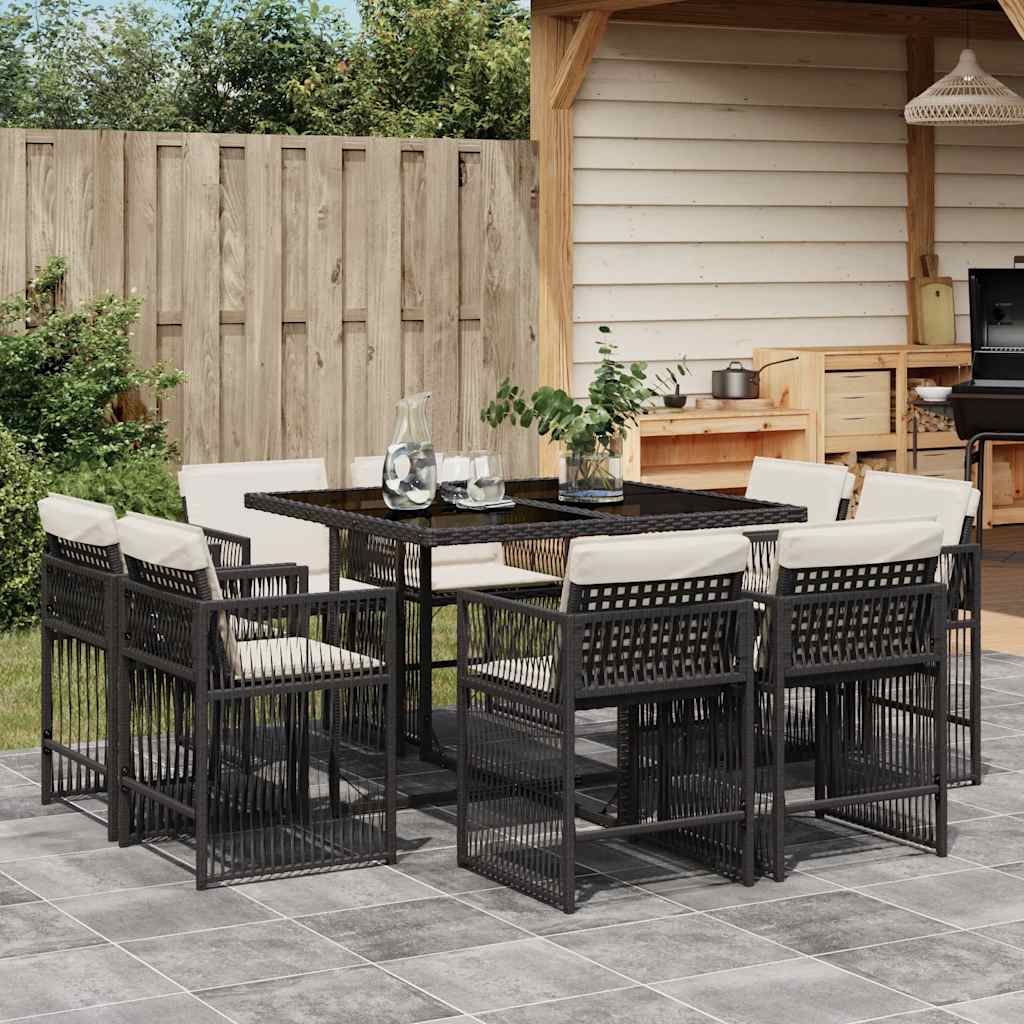 vidaXL 9-delige Tuinset poly rattan zwart