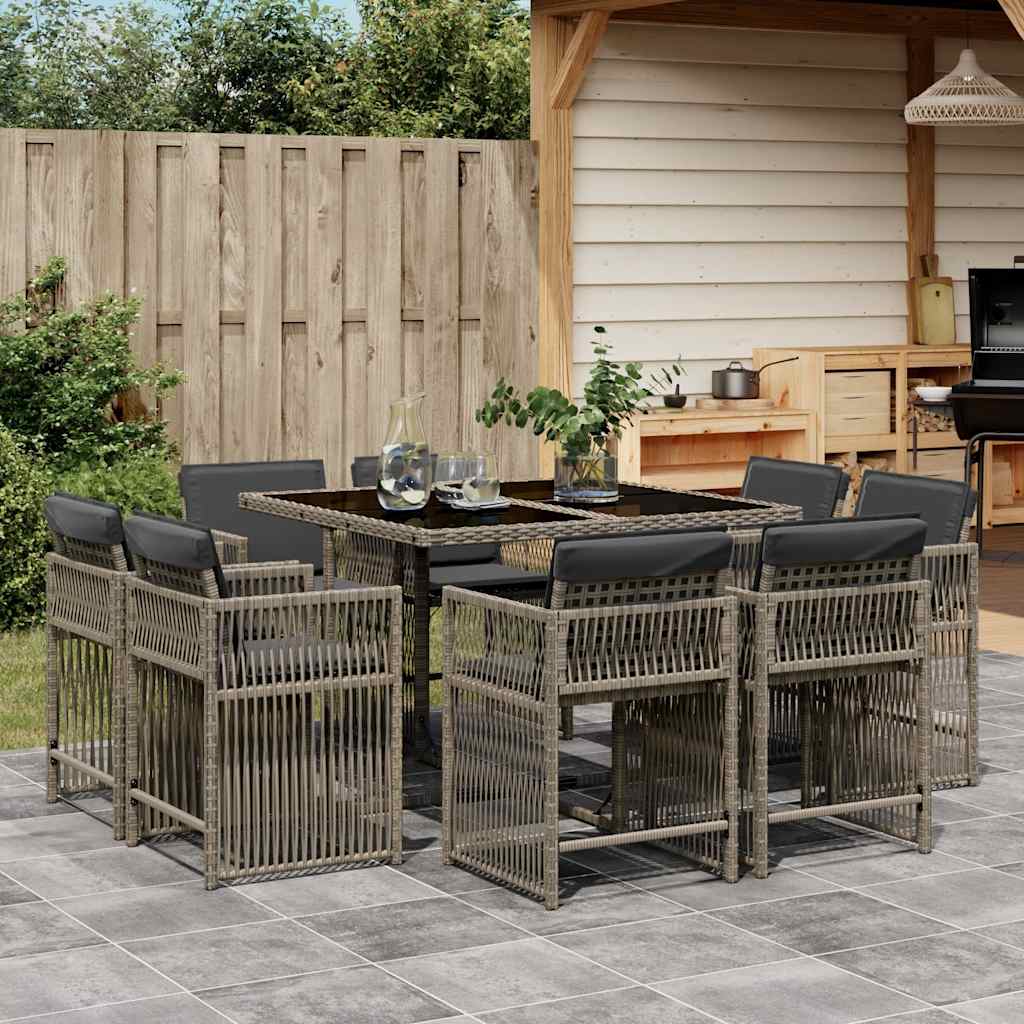 vidaXL 9-delige Tuinset poly rattan zwart