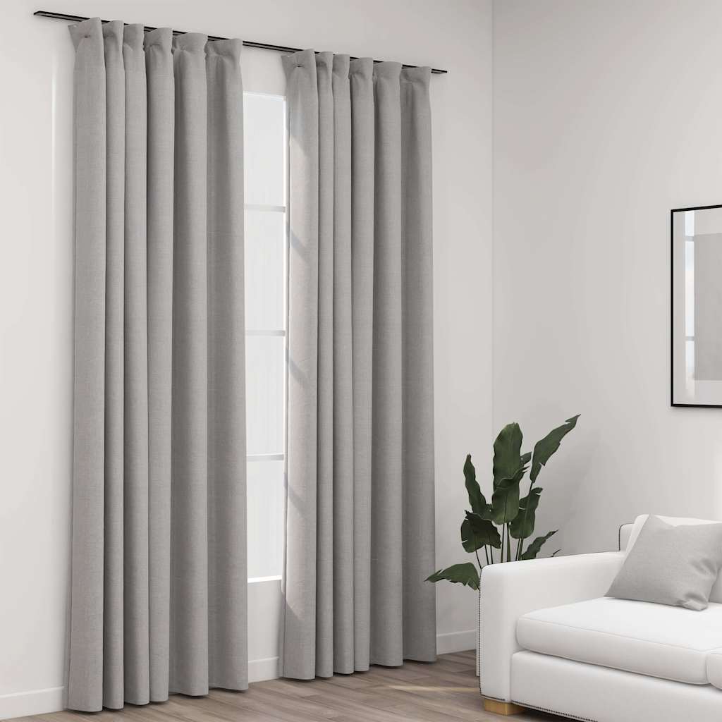vidaXL Linen-Look Blackout Curtains with Hooks 2 pcs 140x175 cm Black