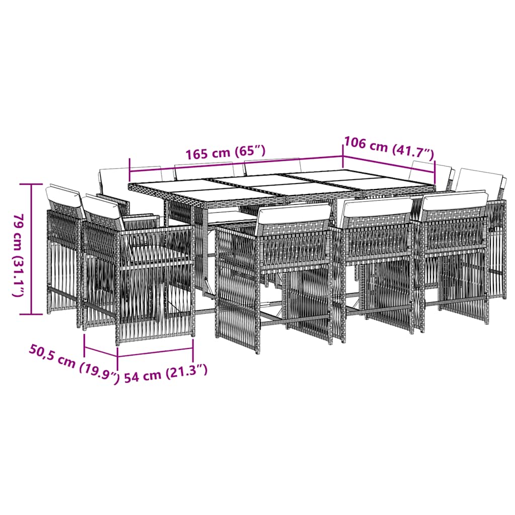 vidaXL 9-delige Tuinset poly rattan zwart