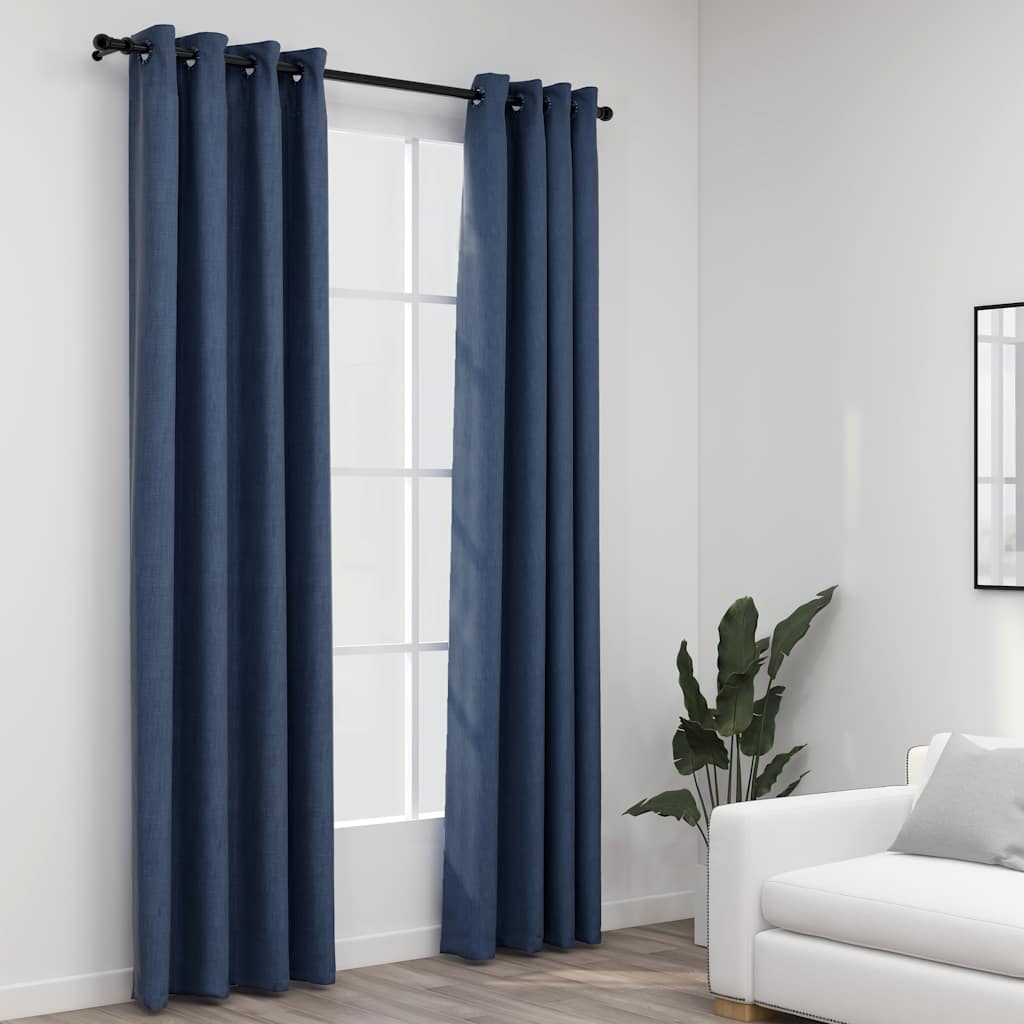 vidaXL Gordijnen linnen-look verduisterend ogen 2 st 140x175 cm zwart