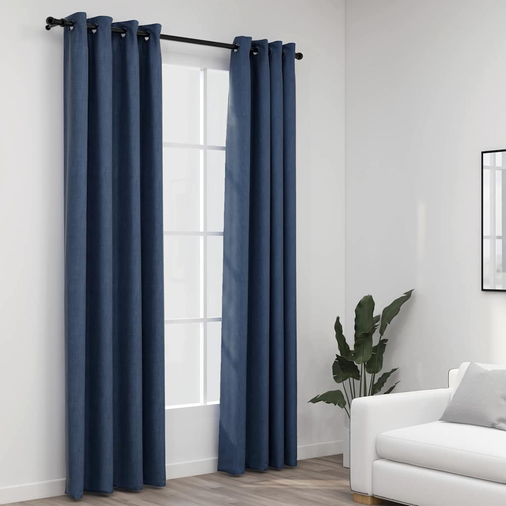 vidaXL Gordijnen linnen-look verduisterend ogen 2 st 140x175 cm zwart