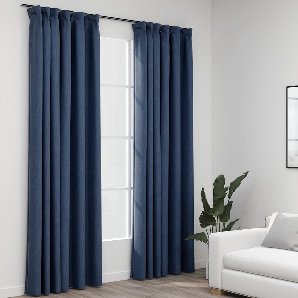 vidaXL Linen-Look Blackout Curtains with Hooks 2 pcs 140x175 cm Black
