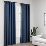 vidaXL Linen-Look Blackout Curtains with Hooks 2 pcs 140x175 cm Black