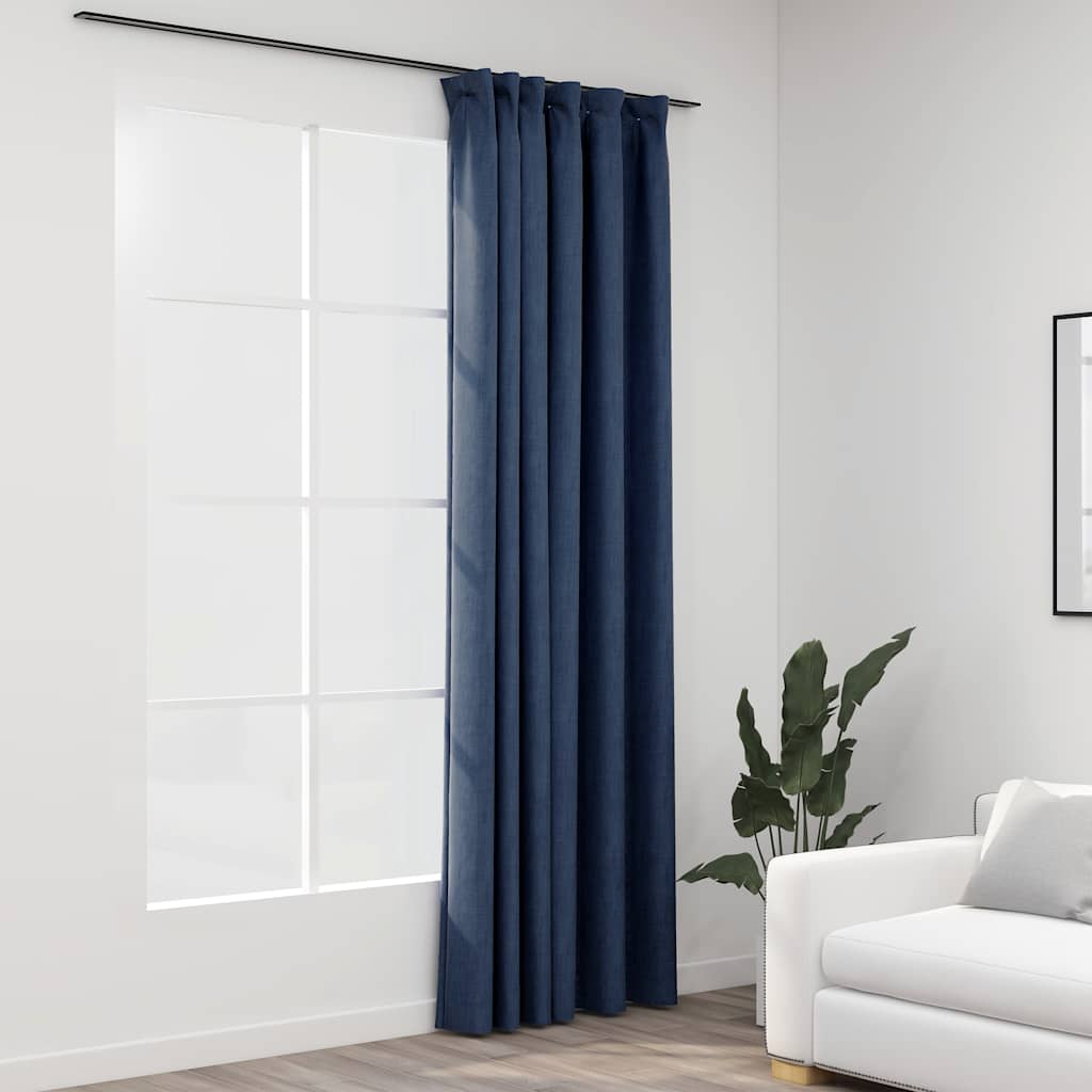 vidaXL Linen-Look Blackout Curtain with Hooks 290x245 cm Black