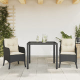 vidaXL 3-delige Tuinset met kussens poly rattan zwart