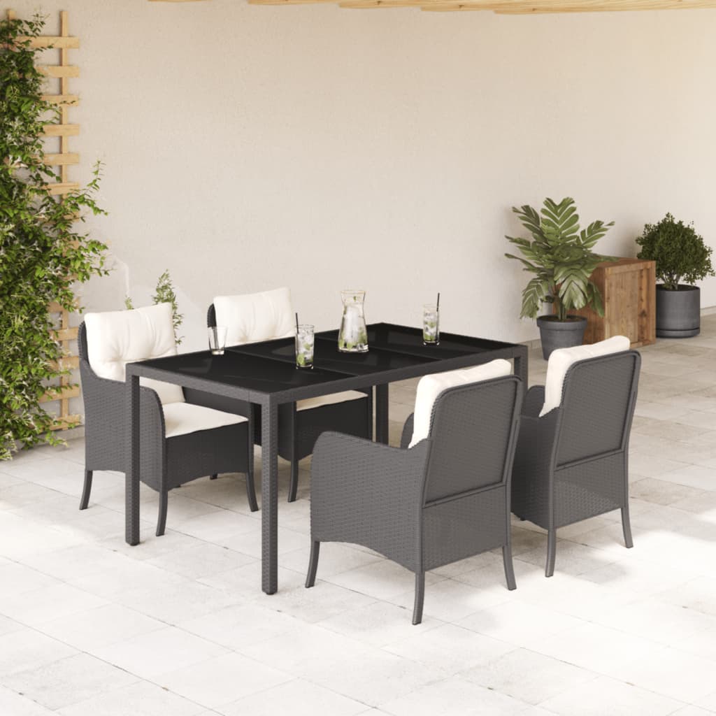 vidaXL 3-delige Tuinset met kussens poly rattan zwart