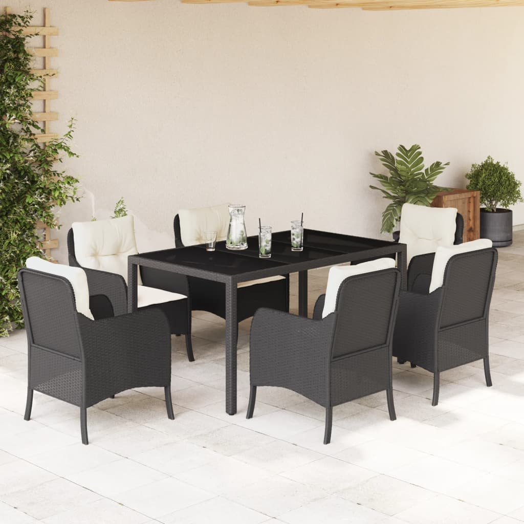 vidaXL 3-delige Tuinset met kussens poly rattan zwart