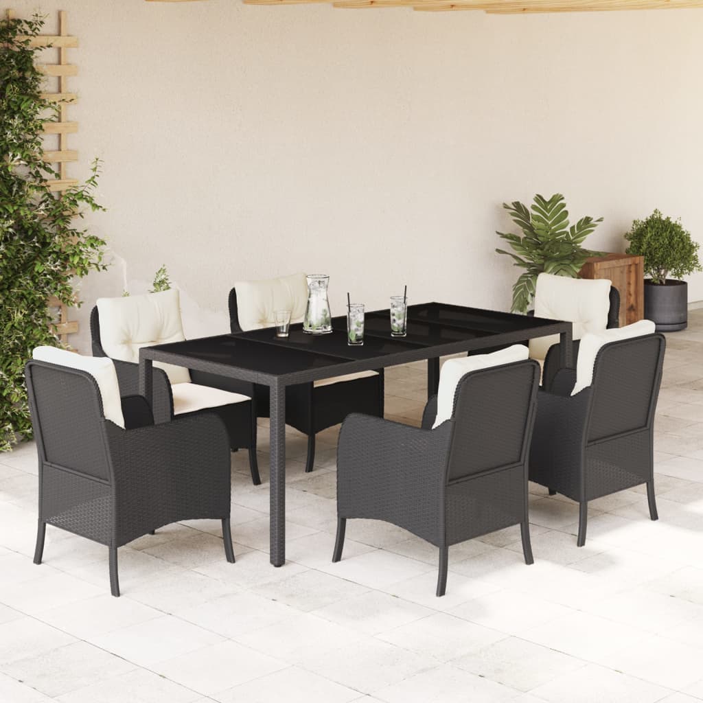vidaXL 3-delige Tuinset met kussens poly rattan zwart