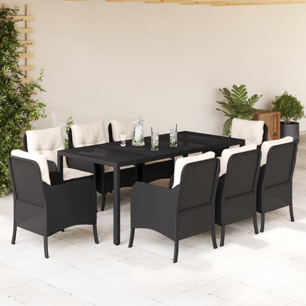 vidaXL 3-delige Tuinset met kussens poly rattan zwart