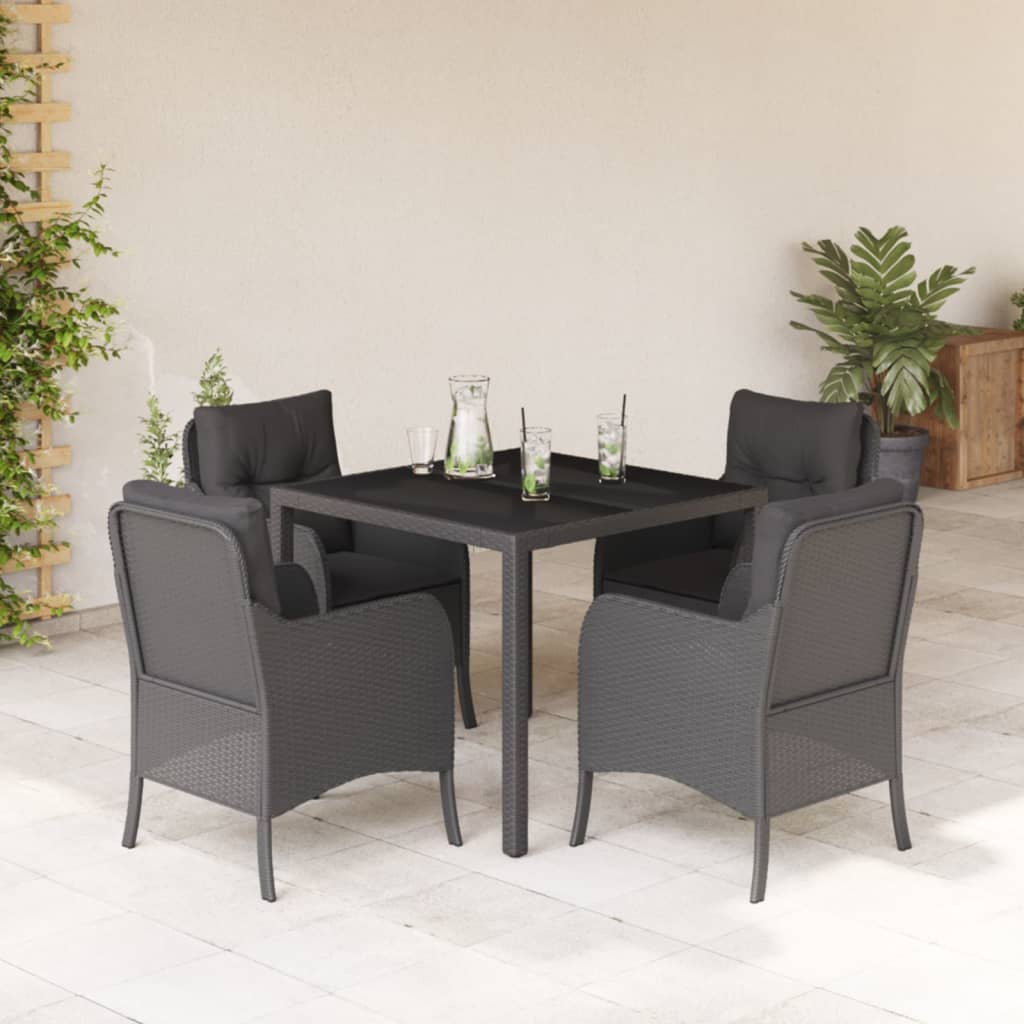 vidaXL 3-delige Tuinset met kussens poly rattan zwart