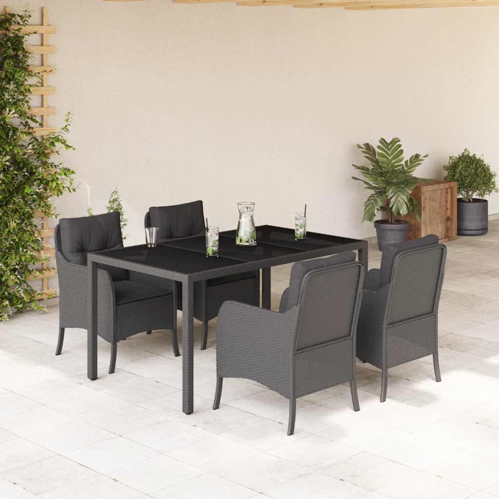vidaXL 3-delige Tuinset met kussens poly rattan zwart