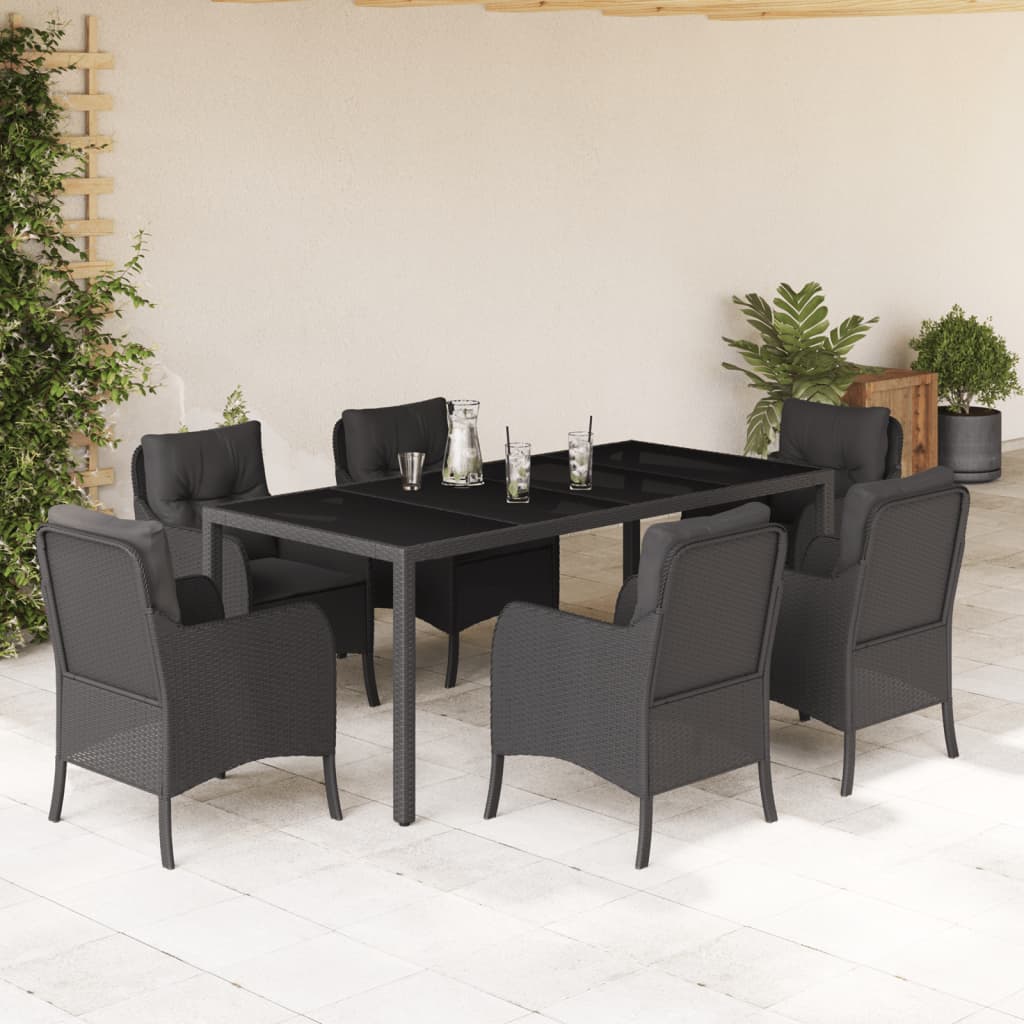 vidaXL 3-delige Tuinset met kussens poly rattan zwart