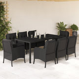 vidaXL 3-delige Tuinset met kussens poly rattan zwart