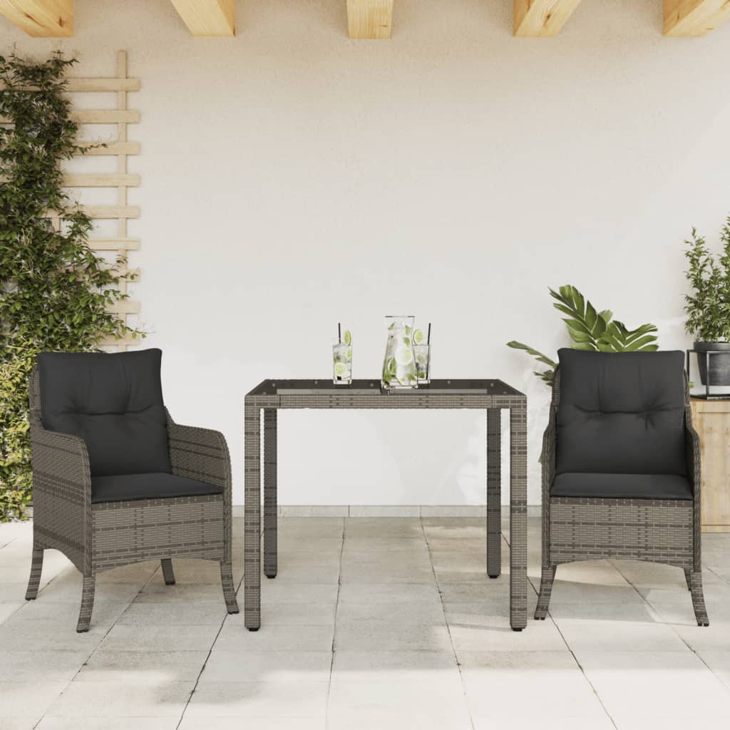 vidaXL 3-delige Tuinset met kussens poly rattan zwart