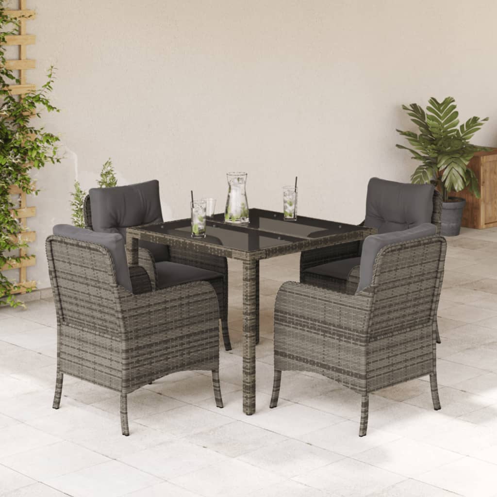 vidaXL 3-delige Tuinset met kussens poly rattan zwart