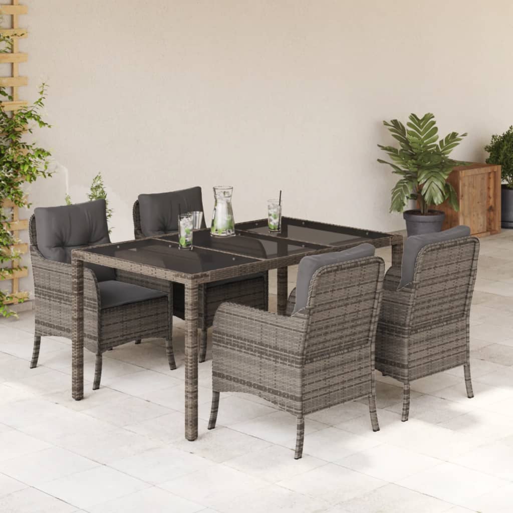 vidaXL 3-delige Tuinset met kussens poly rattan zwart